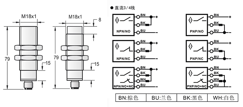 M18 模擬量電壓輸出 接頭式接近開關